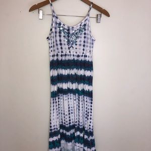 White, teal and dark blue long dress